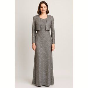 Onxy Nite Wendye Chaitin Women’s 14 Floral Silver Metallic Dress Bolero Formal